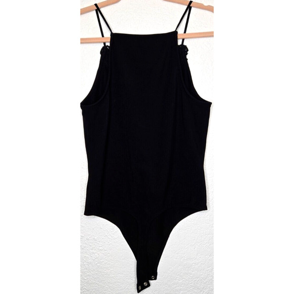 Vintage Y2K Express Bodysuit Medium Black Ribbed Lace Up Embroidered Dark Fairy - Picture 6 of 9